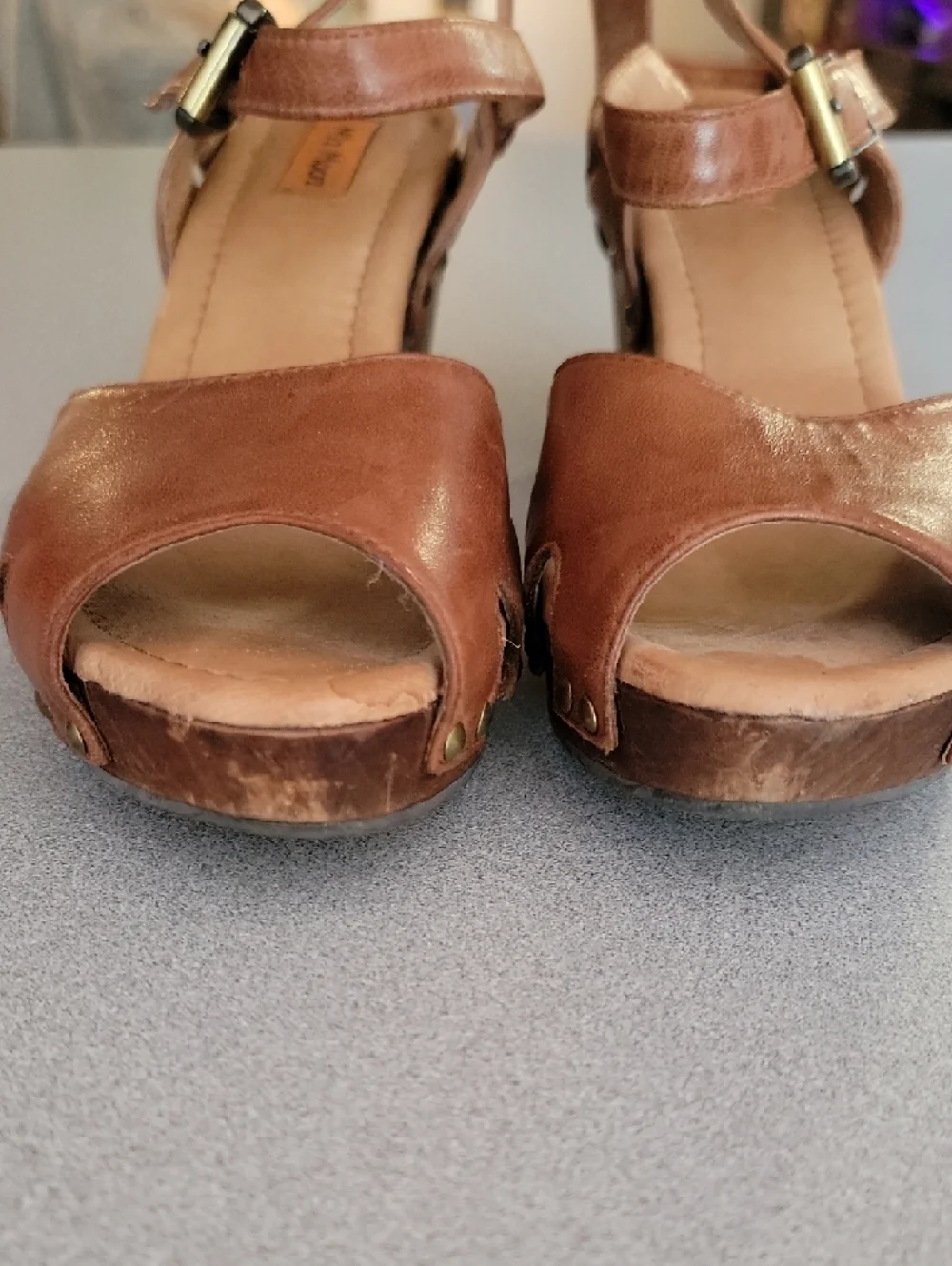 Miz Mooz Brown Leather Slingback Peep-Toe Heels - Picture 5 of 5